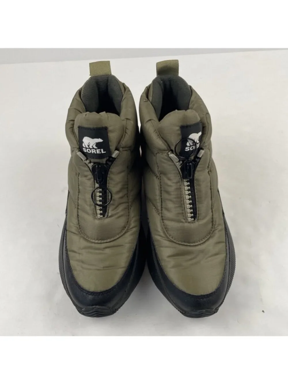 SOREL Out N About III Puffy Boots Women’s 8 Front Zip Waterproof Insulated Sage